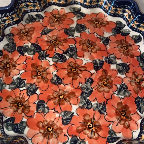 13” Unikat Polish Pottery Fluted Pie Plate handmade Doreta Furkas - Picture 10 of 11